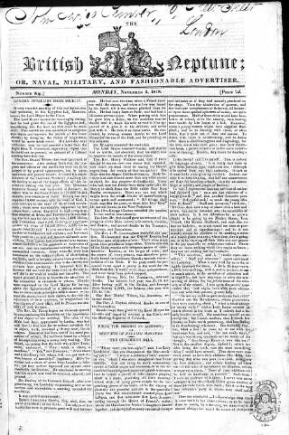 cover page of British Neptune published on November 2, 1818