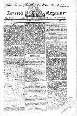 cover page of British Neptune published on May 22, 1820