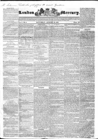 cover page of London Mercury published on August 19, 1826