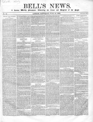 cover page of Bell's News published on June 28, 1856