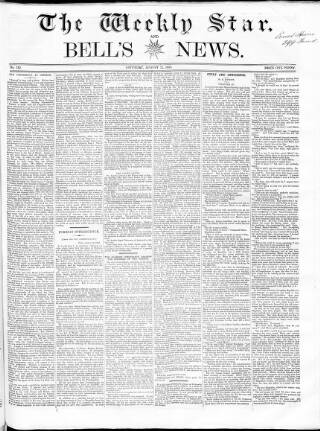 cover page of Weekly Star and Bell's News published on August 15, 1857