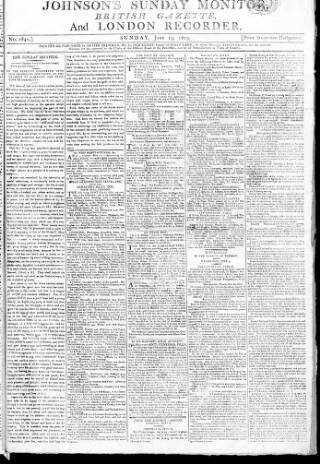 cover page of Johnson's Sunday Monitor published on June 13, 1813