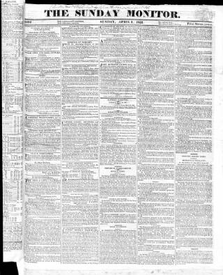 cover page of Johnson's Sunday Monitor published on April 1, 1821