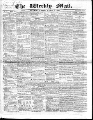 cover page of Weekly Mail (London) published on August 5, 1860