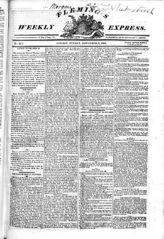 cover page of Fleming's Weekly Express published on November 2, 1823