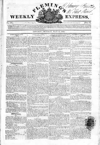 cover page of Fleming's Weekly Express published on May 22, 1825