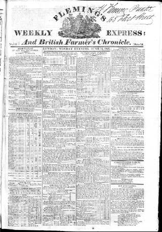 cover page of Fleming's British Farmers' Chronicle published on June 13, 1825