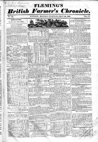 cover page of Fleming's British Farmers' Chronicle published on May 22, 1826
