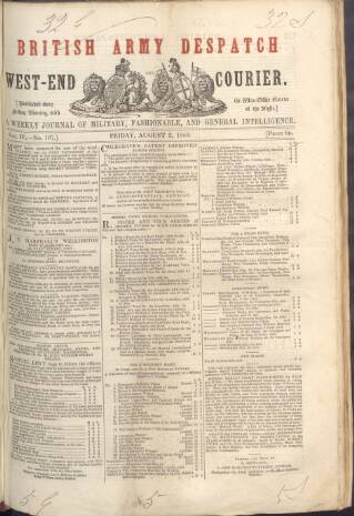 cover page of British Army Despatch published on August 2, 1850
