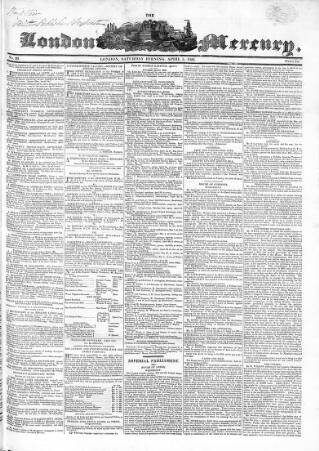 cover page of London Mercury 1828 published on April 5, 1828