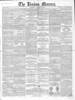 cover page of London Mercury 1847 published on August 14, 1847