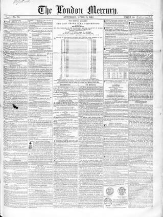 cover page of London Mercury 1847 published on April 1, 1848