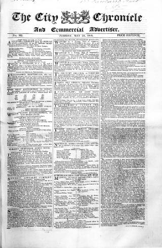 cover page of City Chronicle published on May 28, 1844