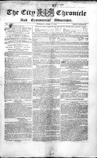 cover page of City Chronicle published on April 1, 1845