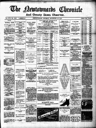 cover page of Newtownards Chronicle & Co. Down Observer published on September 28, 1889