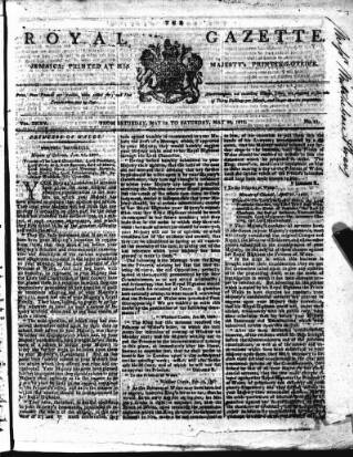 cover page of Royal Gazette of Jamaica published on May 22, 1813