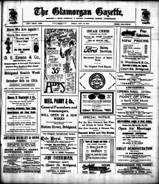 cover page of Glamorgan Gazette published on September 22, 1922