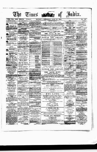 cover page of Times of India published on June 13, 1878