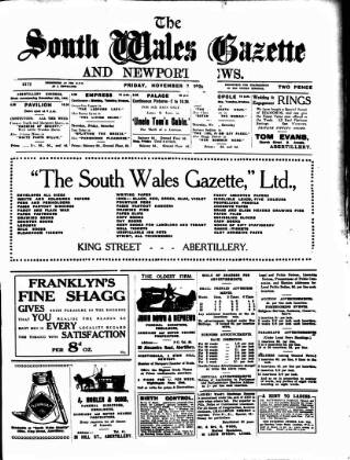 cover page of South Wales Gazette published on November 2, 1928
