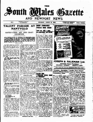 cover page of South Wales Gazette published on June 13, 1941