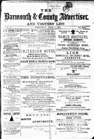 cover page of Barmouth & County Advertiser published on April 1, 1891