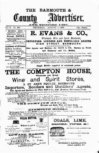 cover page of Barmouth & County Advertiser published on August 2, 1900