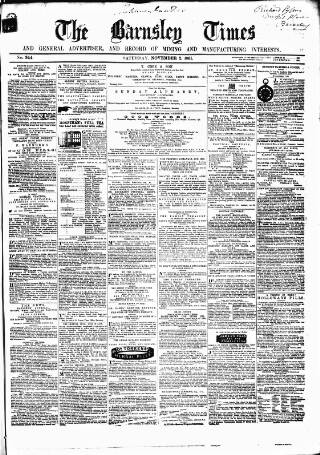 cover page of Barnsley Independent published on November 2, 1861