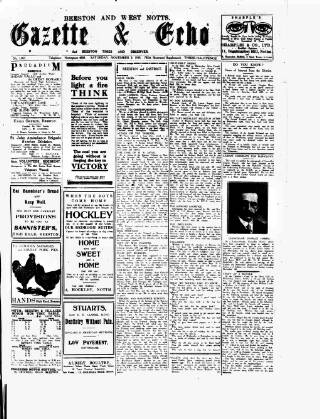 cover page of Beeston Gazette and Echo published on November 2, 1918