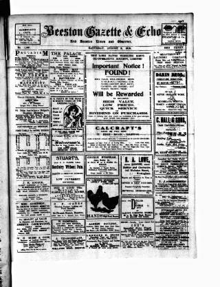 cover page of Beeston Gazette and Echo published on August 2, 1919