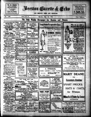 cover page of Beeston Gazette and Echo published on May 22, 1926