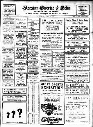 cover page of Beeston Gazette and Echo published on April 1, 1933