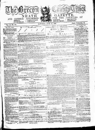 cover page of Brecon County Times published on June 13, 1868