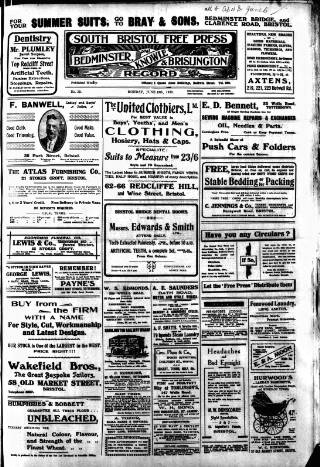 cover page of South Bristol Free Press and Bedminster, Knowle & Brislington Record published on June 13, 1910