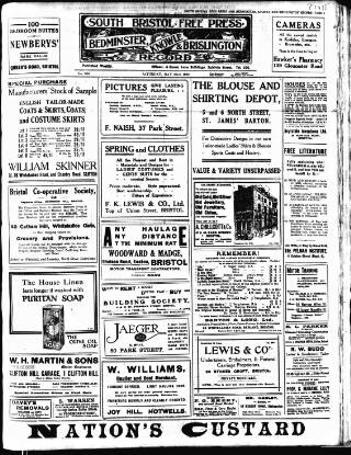 cover page of South Bristol Free Press and Bedminster, Knowle & Brislington Record published on May 22, 1920