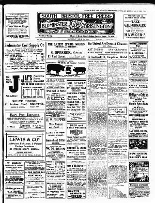 cover page of South Bristol Free Press and Bedminster, Knowle & Brislington Record published on April 1, 1922