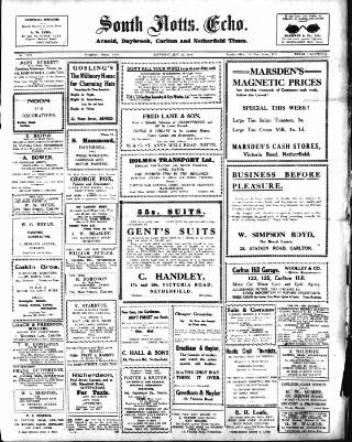 cover page of South Notts Echo published on May 22, 1920