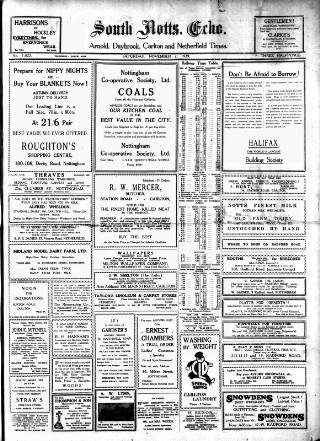 cover page of South Notts Echo published on November 2, 1929
