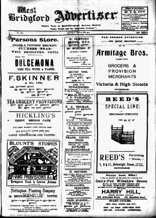 cover page of West Bridgford Advertiser published on August 2, 1919
