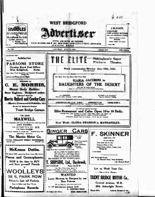 cover page of West Bridgford Advertiser published on June 13, 1925