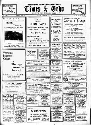 cover page of West Bridgford Times & Echo published on August 2, 1929