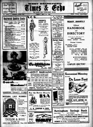 cover page of West Bridgford Times & Echo published on May 22, 1936