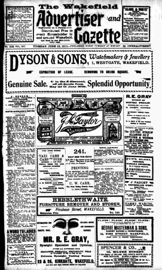 cover page of Wakefield Advertiser & Gazette published on June 13, 1911