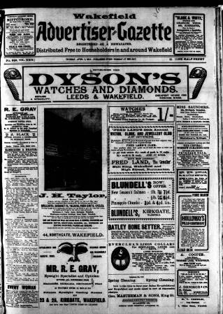 cover page of Wakefield Advertiser & Gazette published on April 1, 1913