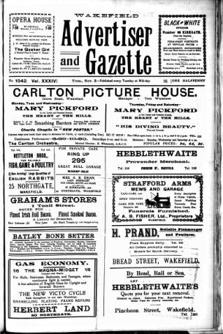 cover page of Wakefield Advertiser & Gazette published on November 2, 1920