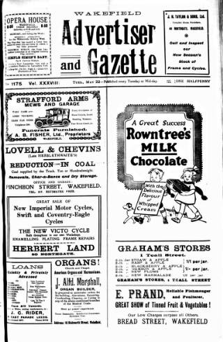 cover page of Wakefield Advertiser & Gazette published on May 22, 1923
