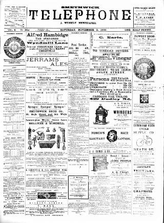 cover page of Smethwick Telephone published on November 2, 1889