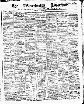 cover page of Warrington Advertiser published on April 1, 1865