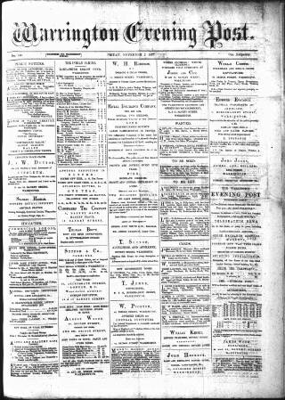 cover page of Warrington Evening Post published on November 2, 1877
