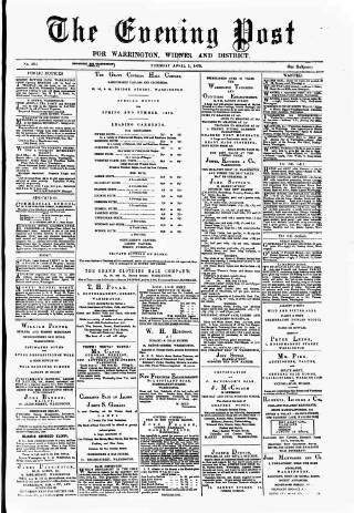 cover page of Warrington Evening Post published on April 1, 1879