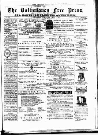 cover page of Ballymoney Free Press and Northern Counties Advertiser published on April 1, 1886